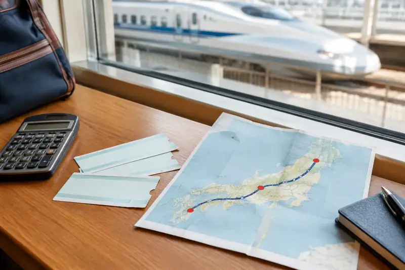 Üç şehir arasındaki Shinkansen yolculuğu için biletleri karşılaştıran seyahat planı
